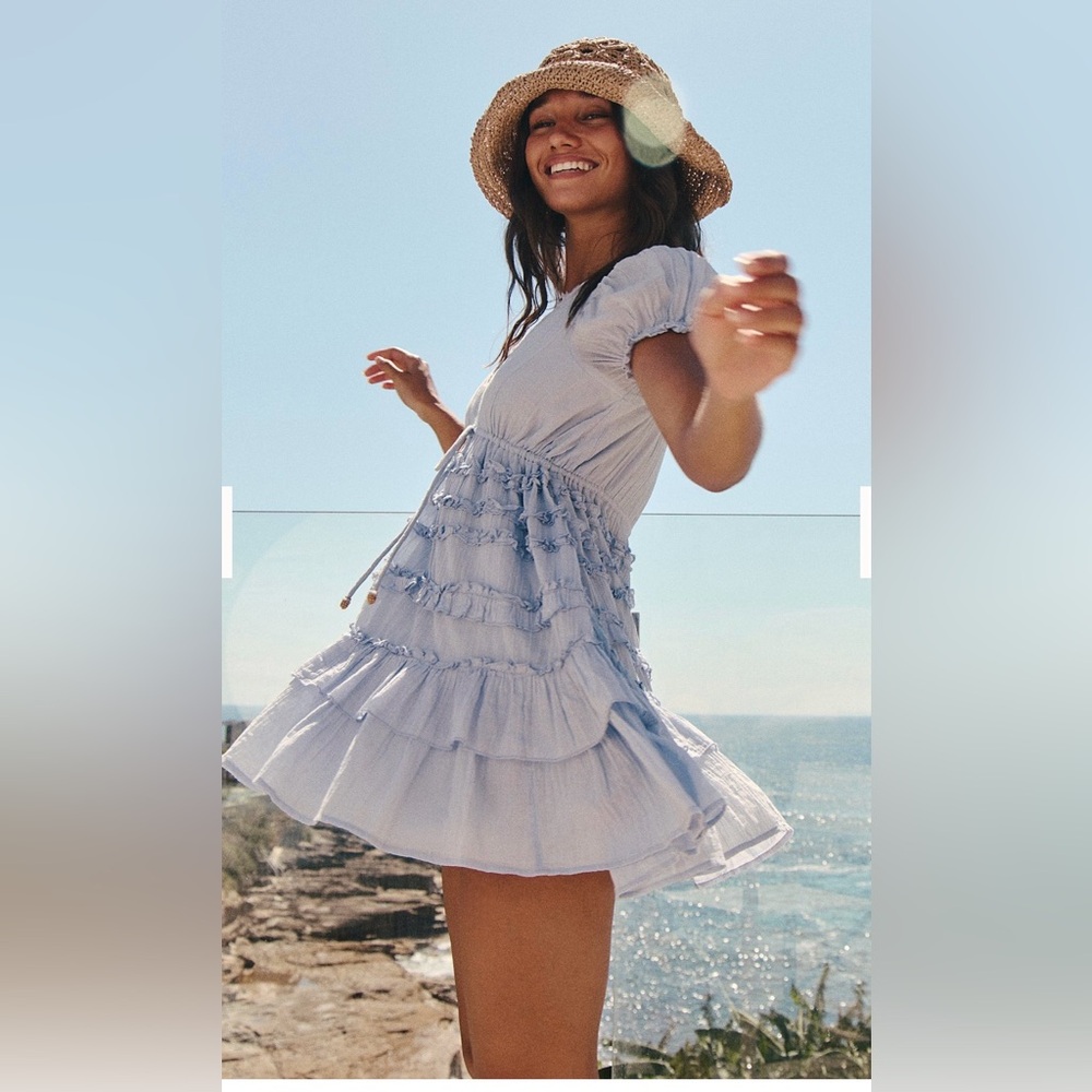 FREE PEOPLE Darcy Blue Ruffle Mini Dress S